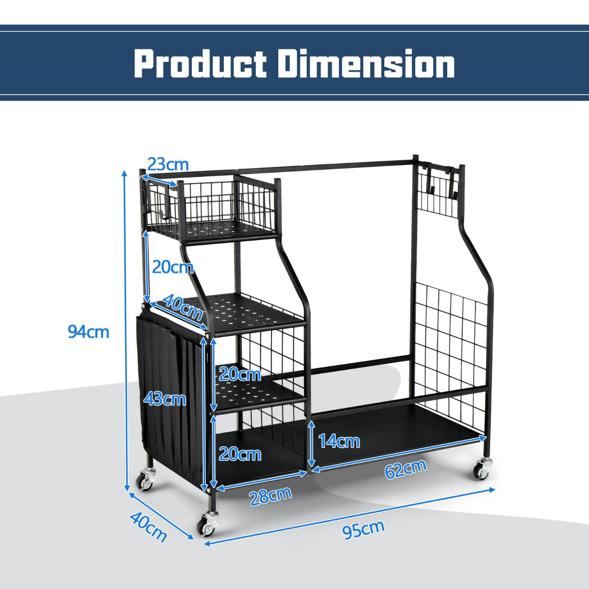 NNECW Golf Bag Storage Rack with Lockable Universal Wheels for Golfing Equipment-3