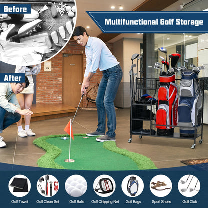 NNECW Golf Bag Storage Rack with Lockable Universal Wheels for Golfing Equipment-2